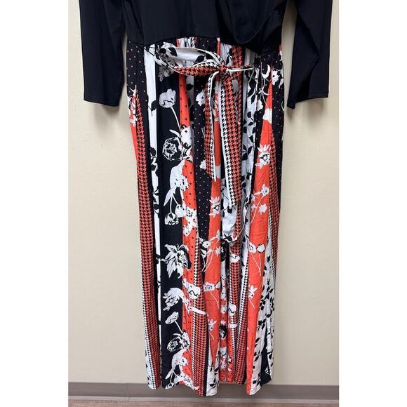 Cato Est. 1946 Black Multicolor Tie Belt 3/4 Sleeve V-Neck Maxi Dress Sz 22/24W - Picture 9 of 13